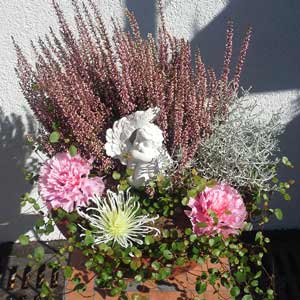 Das Blümchen - Blumen und Mehr: Blumen, Topfpflanzen, Geschenkartikel, Duftkerzen, Raumdüfte, dekorierte Blumenstöcke: dekorierte Schale mit Engerl