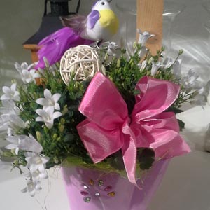 Das Blümchen - Blumen und Mehr: Blumen, Topfpflanzen, Geschenkartikel, Duftkerzen, Raumdüfte, dekorierte Blumenstöcke: dekorierter Blumenstock mit Vogel