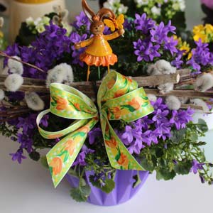 Das Blümchen - Blumen und Mehr: Blumen, Topfpflanzen, Geschenkartikel, Duftkerzen, Raumdüfte, dekorierte Blumenstöcke: Ostern dekorierter Blumentopf mit Hasen-Figur