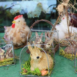 Das Blümchen - Blumen und Mehr: Blumen, Topfpflanzen, Geschenkartikel, Duftkerzen, Raumdüfte, dekorierte Blumenstöcke: österliche Geschenke Häschen-Figuren mit Käfig