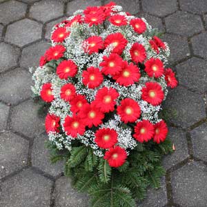 Das Blümchen - Blumen und Mehr: Blumen, Topfpflanzen, Geschenkartikel, Duftkerzen, Raumdüfte, dekorierte Blumenstöcke: Trauer-Binderei rotes Bouquet